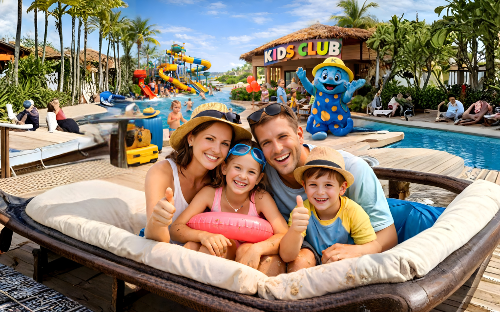 Семья с детьми в отпуске, наслаждающаяся отдыхом